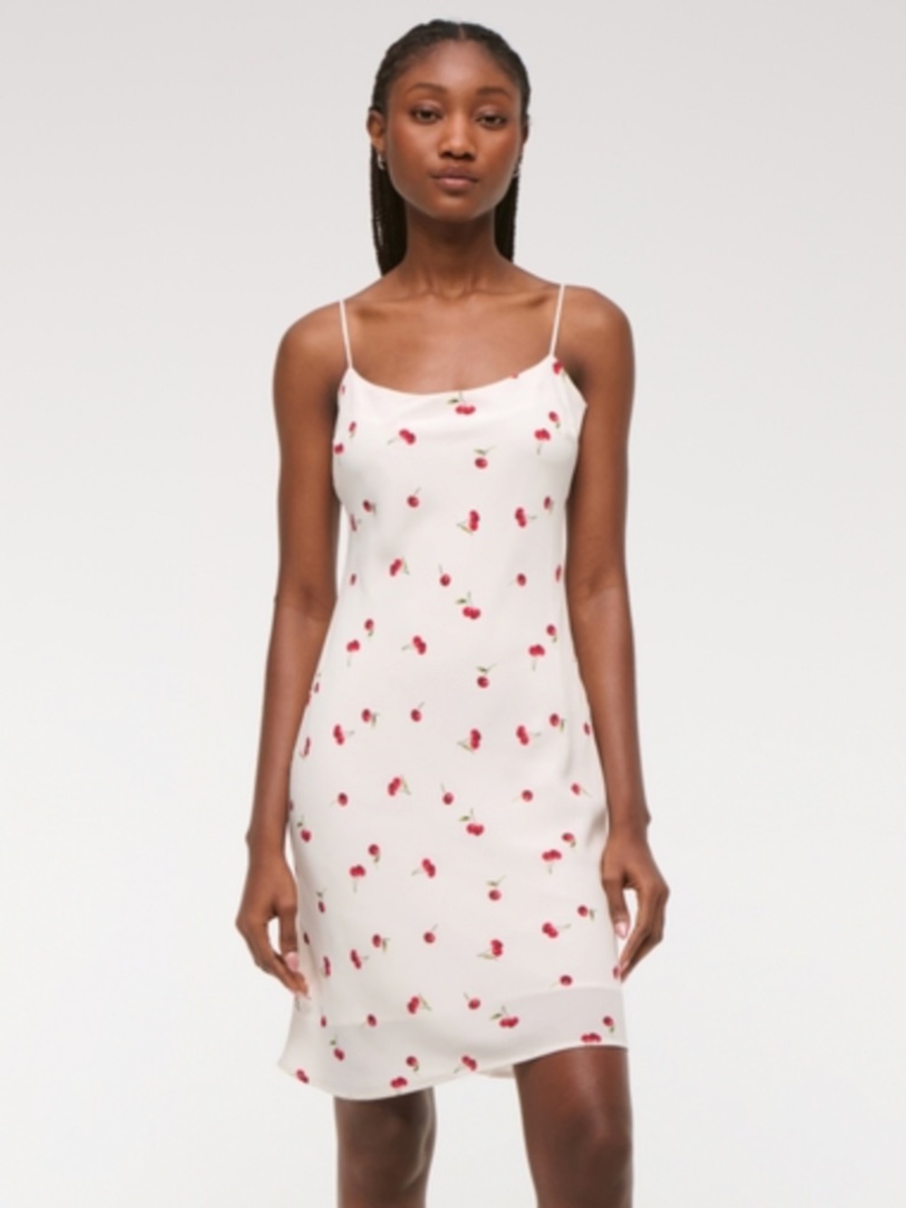 NWT Abercrombie & Fitch Cherry-Print Julia Slip Knee-Length Dress Medium Petite